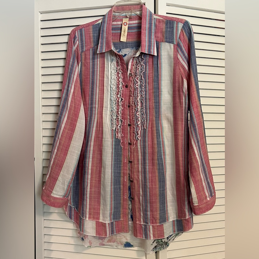 Cyrena by Anthropologie, Women's Blouse with Embroidered Floral/Bird, Size M